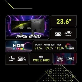 Resim MSI MAG 242C 1920 x 1080 (FHD), 180 Hz, 1 ms, HDR hazır, 1500R, Rapid VA. 