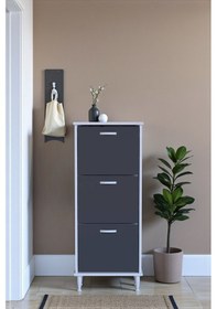 Resim Eliusta Nefes Ayaklı 52 Cm Ayakkabılık Kapı Önü/antre 3 Düşer Kapaklı Antrasit 52x127x26 Cm Ayakkabılık Antrasit 