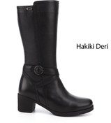 Resim GÖNDERİ(R) Kadın / Kız Siyah Floter Fermuarlı Kalın Topuklu Hakiki Deri Çizme 