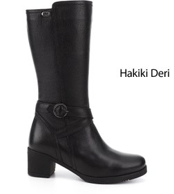 Resim GÖNDERİ(R) Kadın / Kız Siyah Floter Fermuarlı Kalın Topuklu Hakiki Deri Çizme 