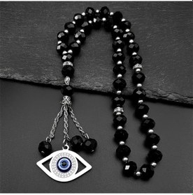 Resim Willowhaven Siyah Renkli Çelik Nazar Boncuğu Hamsa Anahtarlık 33 Tesbihli 