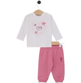 Resim U.S. Polo Assn. Kız Bebek Pembe 3'lü Takım Krem 