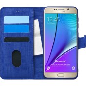 Resim Microsonic Galaxy Note 5 Kılıf Fabric Book Wallet Lacivert 