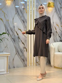 Resim KADO TAŞLI VE FIRFIR DETAY TENSEL KUPRA TUNİK 262554 - Antrasit Gri / 44 