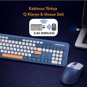 Resim Soft Touch Kablosuz Klavye Mouse Set Lacivert + Beyaz Smk-687 Diğer 