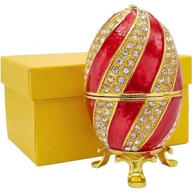 Resim Faberge Yumurta Swarovski Taşlı Lüks Mücevher Kutusu Sarı Kırmızı 10cm Hediyeli 