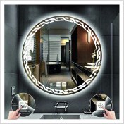 Resim Dnr-Mirror60 Cm Beyaz Ledli Tasarım Kumlamalı Dokunmatik Tuşlu Buğu Önleyicili Banyo Aynası Makyaj Aynası 