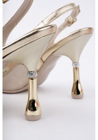 Resim Muggo Aryna Sivri Burun Arkası Açık Günlük Klasik Kadın Topuklu Ayakkabı Altın 