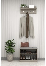 Resim Asra Trend MDF Puflu Ayakkabılık ve Askılık – 60 cm Portmanto Seti, Modern, 2 Raflı, A-33 Kül Gri 