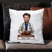 Resim En Başarılı Erkek Aile Hekimi Karikatürlü Yastık 
