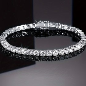 Resim 18K Beyaz Altın Kaplama 4 Kollu 4mm Kübik Tenis Bileklik - Kadınlar ve Erkekler için Birbirine Geçen Zincir Bağlantılı, 6.5-8.5cm/26-33cm (6.5-8.5in) Ayarlanabilir, Düğün/Yıldönümü Hediyesi 