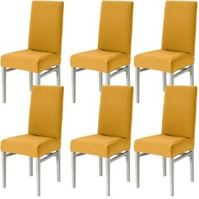 Resim Sandalye Kılıfı Yıkanabilir Likralı Esnek Lastikli Sandalye Örtüsü 6 Adet Hardal 