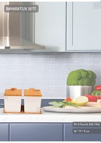 Resim 2 Li Bambu Renk Baharatlık Seti Plastik Kaşıklı Baharatlık Bpa Free Ahşap 