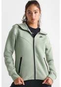 Resim Nike Sportswear Tech Fleece Full Zip Hoodie Dark Heather Black Kadın Kapüşonlu Sweatshirt Su Yeşili Yeşil 