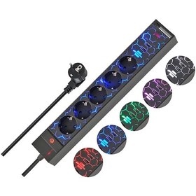 Resim Gamer Prizi Gsl 05 Usb Led Aydınlatmalı 5 Soketli Çoklu Priz Oyun Kurulumu İçin Led Renk Değişimi 1 