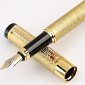 Resim Ergonomik Altın Tonlu Mat Metal Dolma Kalem | Pürüzsüz Yazı & Kaligrafi için 0.5mm İridyum Uç | Siyah Klips | Dekoratif Taç Tasarımı | Ofis Kullanımı, Günlük Yazı Kalem için İdeal | Lüks Dolma Kalem | Mat Metal Kalem 