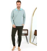 Resim Giyim Erkek Polo Yaka Uzun Kol Penye Pijama Takımı Su Yeşili Su Yeşili 