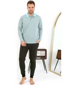 Resim Giyim Erkek Polo Yaka Uzun Kol Penye Pijama Takımı Su Yeşili Su Yeşili 