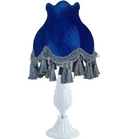 Resim Saks Mavi Kadife Kaplı Vintage Abajur Beyaz Metal Ayak Saks Model Diğer 