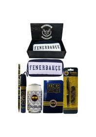 Resim Fenerbahçe Orjinal Lisanslı Beyaz Kutu Kalemtraş Ahşap Kutulu 6'lı Kırtasiye Seti Lacıvert-sarı 