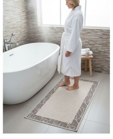 Resim Pamuklu Kaymaz Taban Dikdörtgen Banyo Paspası Yüksek Emici Pamuk Dokuma Banyo Halısı Bej - Krem 