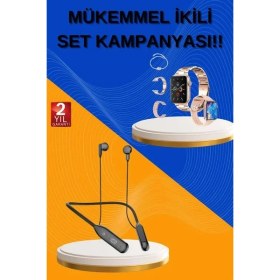 Resim Pileli Store Kablolu Bluetooth Kulaklık ve Kadınlara Özel Bileklik Hediyeli Yeni Nesil Akıllı Saat 3 Kordonl 