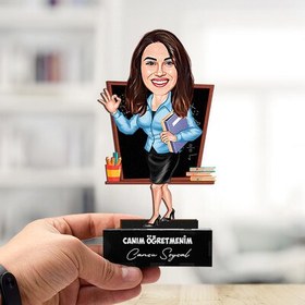 Resim Kişiye Özel Mükemmel Öğretmenim Karikatürlü Biblo 