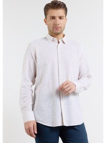 Resim İmza Bej Kısalabilir Kol Cepsiz Pamuk Casual Comfort Fit Gömlek 1004250128 Koyu Bej 