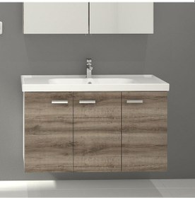 Resim Turkuaz Frame Etajerli Lavabo 100X45Cm Ve Terra Banyo Dolabı-Aliz 