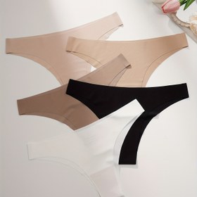 Resim 5'li Kadın Külot Seti Siyah ve Beyaz Ten Rengi Dikişsiz Seksi Bikini Rahat Yumuşak Üçgen Külotlar 