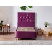 Resim Niron Violet Baza ve Başlık Seti - 90X200 cm Tek Kişilik Sandıklı Mor Kumaş Baza ve Başlığı 