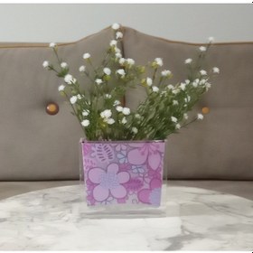 Resim Vazoda Beyaz Yapay Çiçek Dekoratif Pembe Çiçekli Vazo Dahil 10 x 15 x 3 CM 