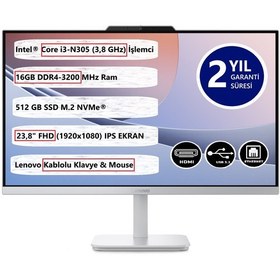 Resim Lenovo A100 F0J6002TTR i3-N305 16 GB 512 GB SSD 23.8" Dos AIO FHD Masaüstü Bilgisayar 