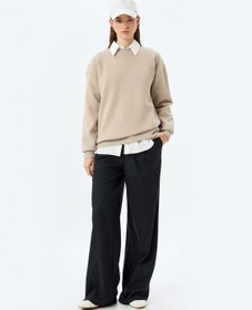 Resim Üç İplik Şardonlu Uzun Kollu Bisiklet Yaka Basic Sweatshirt 
