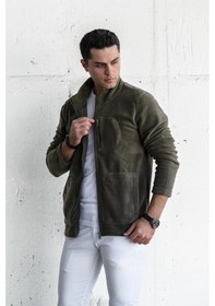 Resim Polar Slimfit Fermuarlı Dik Yaka Erkek Hırka Yeşil 