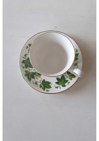 Resim Queen Anne Bone China Yaprak Desenli Duble Kahve Fincanı 2 Parça Yeşil2 
