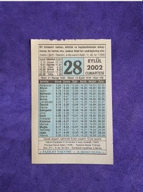 Resim 28 Eylül 2002 Takvim Yaprağı - Nostalji Koleksiyonluk Takvim Yaprağı 