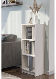 Resim Bili Kitaplık 3 Raflı Çok Amaçlı Ofis Salon Çalışma Odası Kütüphane Rafı Beyaz Beyaz 