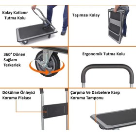 Resim Duffmart PR2190 Pro Katlanır Platform 4 Tekerlekli Paket Taşıma Arabası 150 Kg 
