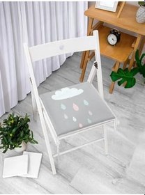 Resim RealHomes Gri Zemin Bulut Ve Yağmur Motifli Özel Tasarımlı Dijital Baskılı Modern Fermuarlı Sandalye Minderi 