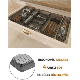 Resim 12 Parça Modüler Kaşıklık Seti - Ayarlanabilir Mutfak Çekmece İçi Düzenleyici Organizer Antrasit 