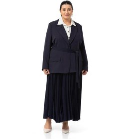 Resim Disentis Modest Büyük Beden Pileli Etek Ceket Lacivert İkili Takım Lacivert 