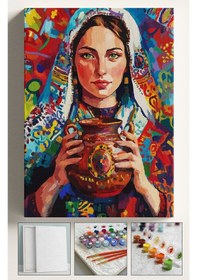 Resim Sayılarla Boyama Çerçeveli Hobi Seti Numaralı Tuval Fırça Boya Kasnaklı 40x50 Cm- Anadolu Kızı 
