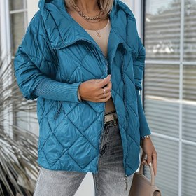 Resim Kadınlar İçin Sonbahar ve Kışlık Kapüşonlu Düz Renk Şık Çiftli Cep Soğuk Dirençli Şişme Desen Fermuarlı Şık Batwing Kol Tasarım Günlük Mont 