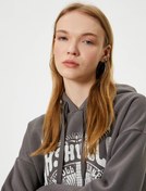 Resim Slogan Baskılı Kapşonlu Sweatshirt Relax Fit Şardonlu 