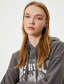Resim Slogan Baskılı Kapşonlu Sweatshirt Relax Fit Şardonlu 