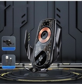 Resim Sones Q7 Manyetik Kablosuz Hızlı Şarj Araba Cep Telefonu Şarj Braketi Başlat Düğmesi İle Siyah 