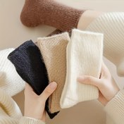 Resim 3'lü/6'lı Paket Kadınlar İçin Polar Astarlı Orta Boy Çoraplar - Ultra Yumuşak Kalın Sıcak Kışlık İç/Dış Mekan Çorapları, Rahat Düz Renkli Kaburga Manşetli Lounge Zemin Çorapları (Makinede Yıkanabilir), Kabarık Çoraplar, İç Mekan Isınma Konforu, Basit Desen 