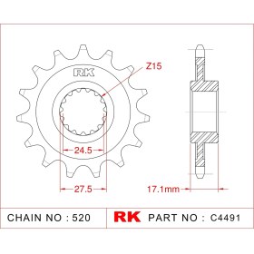 Resim RK Ducati PANIGALE 899 RK Çelik Ön Dişli C4491-15 (2014-2015) 
