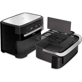 Resim Tefal Dual Easy Fry Flex EY9228E0 sıcak hava fritözü, 2700W, 9L, 7 otomatik program, FlexCook ayırıcı ile 2 bölgede eş zamanlı pişirme, 40-200°C, Siyah/Paslanmaz çelik 
